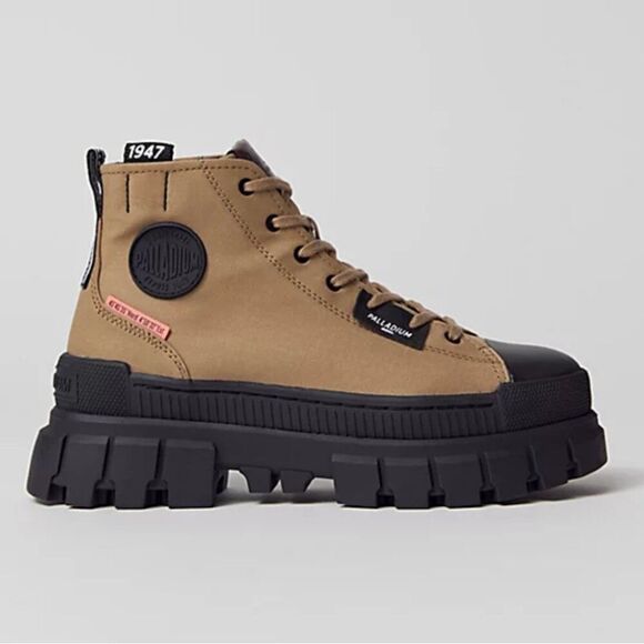 Palladium Shoes - Palladium‎ Size 7.5 Brown Canvas Chunky Lug Sole Y2K High Top Vegan Combat Boots